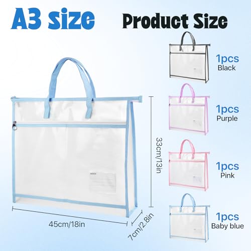 4 Pcs A3 Project Bag, Craft Storage Organizer for Quilters, Clear Mesh Sew Project Bag with Handles, Zipper Storage Bag for Art Craft, Wearable Craft, Teaching Material