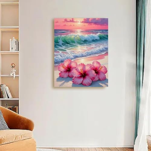 TCDZMYGS Stamped Cross Stitch Kits for Beginners-Flower Beach,12x16in - color: cross stitch-Beach