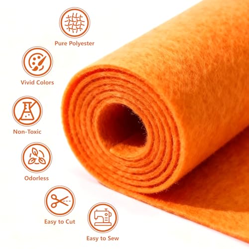 Orange Stiff Felt Sheet 36'' X 36'', 1mm Large Felt Fabric Sheet for Crafts - color: Orange