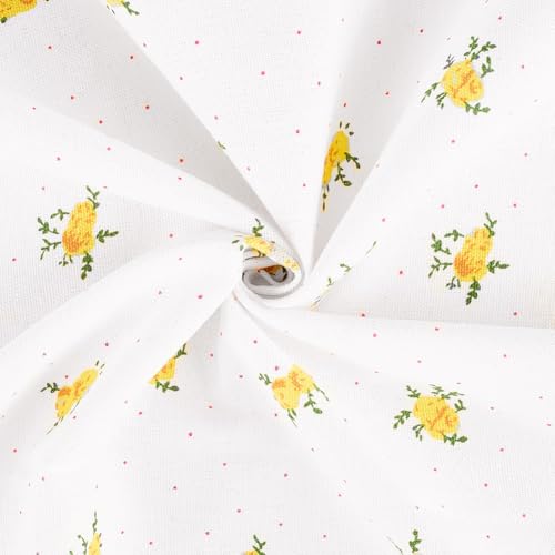 1.75 Yards Floral Patterned Fabrics Yellow Flower Printed Beige Cloth Base Patchwork by The Yard Polycotton Quilting Flowers Fabric for Sewing Making Upolstery Accessories DIY Craft Supply - size: 1600MM, style: Yellow Flower