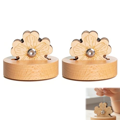 2PCS Flower-Shaped Thread Snip Cutters, Tabletop Wooden Yarn Cutter with Anti-Slip Stand, Ring Rotary Cutting Tool for Sewing, Quilting, Embroidery & Crafting Supplies, Gift for Sewists