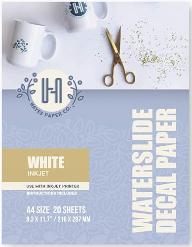 Hayes Paper, Waterslide Decal Paper INKJET WHITE 20 Sheets Premium Water Slide Transfer Paper, Bright White, A4 Size, 8.25 x 11.7 Inch - color: Inkjet - White, size: A4 - 20 Sheets