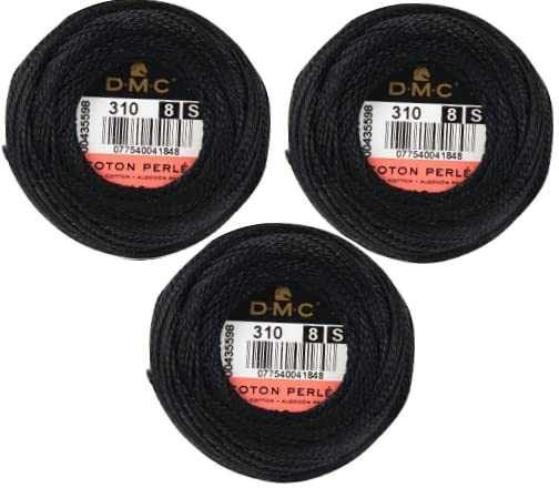 DMC Pearl Cotton Black Thread Balls-3 Packs, Size 8, DMC 116 8-310, 95 Yards,% 100 Cotton, INCELER Bundles - color: Black 3 Packs