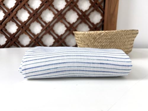 100% Linen Fabric – Lightweight Prewashed – Horizontal Stripe Patterns – Precut Style – Soft & Breathable – 52” Width – by The Linen Lab (Blue, 1 Yard pre Cut) - color: Blue, size: 1 yard pre cut