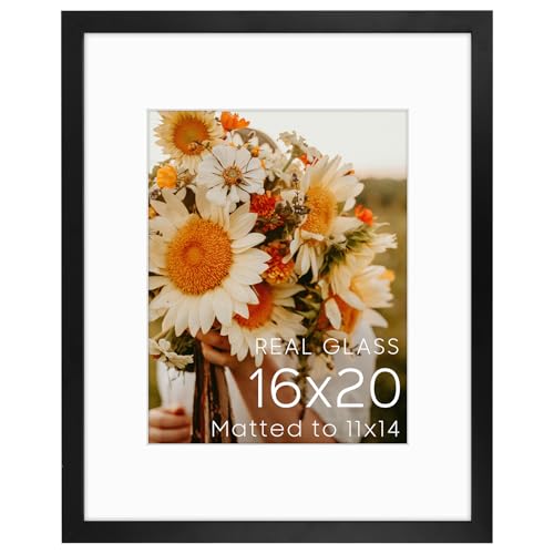 Golden State Art 16x20 Black Picture Frame Mat for 11x14 Real Glass - color: Black, size: 16x20