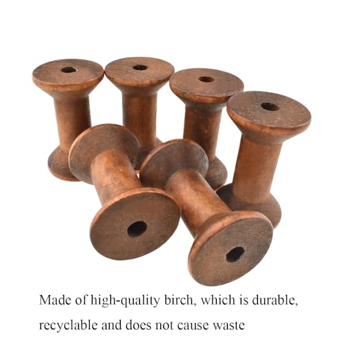 HAHIYO 2Inch/5cm 6PCs Light Brown Color Wood Spool - Natural Unfinished Wooden Thread Spools for Textile Wire Weaving Ribbon Crafts DIY Art Education Smooth Rotatable Bobbins - color: Light Brown, size: 2Inch-6P