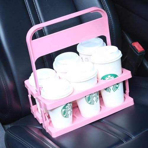 Bodaon Drink Holder Cup Carriers,Delivery Holder for Drinks, (Pink,6-Cup) - color: Pink, size: 6-Cup
