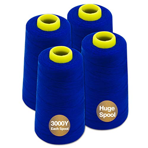 Blue Serger Thread, All-Purpose Thread for Sewing, Polyester, 4 Cones of 3000 Yards Each Spool for Sewing Machine - color: 4 blue