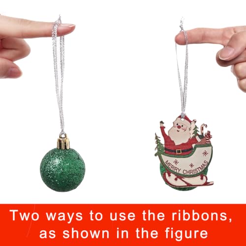 100 Pcs Christmas Ornament Ribbon Hangers, Thin Hand Tied Ornament Ribbon Loops - color: Silver