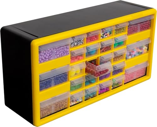 Akro-Mils 26-Drawer Plastic Storage Cabinet, 20"W x 6"D x 10"H, Yellow - color: Yellow, size: 26 Drawer, style: 1 Pack