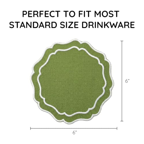 Linen Coasters for Drinks, Set of 6, 6 inch, Fern - color: 1259 - Fern, size: 6 inches