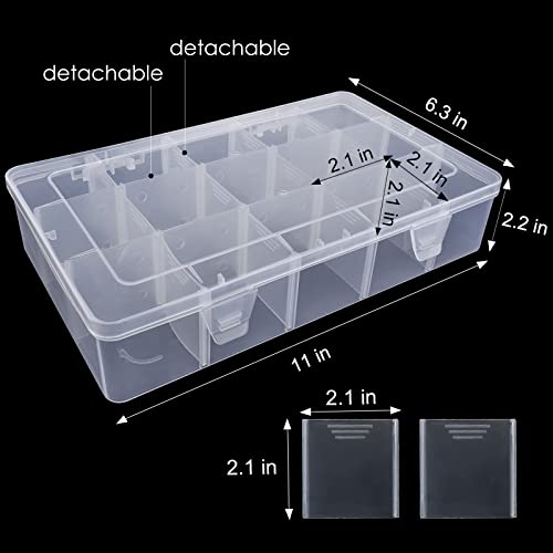 Exptolii 15 Large Grids Plastic Organizer Box with Dividers, Clear Compartment Container Storage for Washi Tapes Beads Crafts Jewelry Fishing Tackles, Size 11 x 6.3 x 2.2 in - size: 1x Large 15 Grids