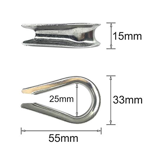 12PCS M10 Stainless Steel Thimbles for 3/8 Inches Diameter Wire Rope or Cable - size: M10 Thimble - 12PCS