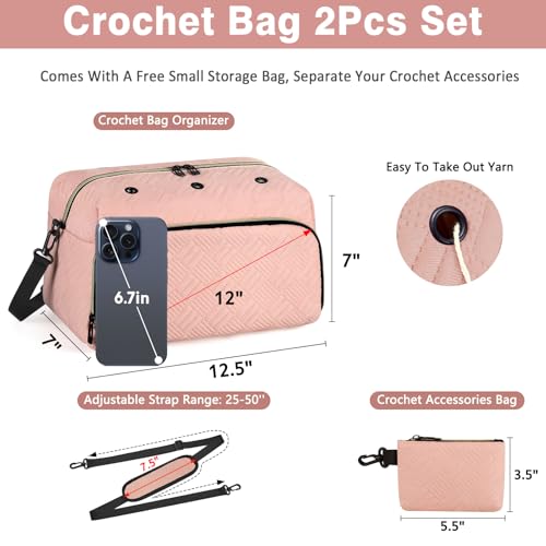 IBFUN Crochet Yarn Knitting Bag Organizer for Knit Accessories Hooks - color: L-Pink, size: Large