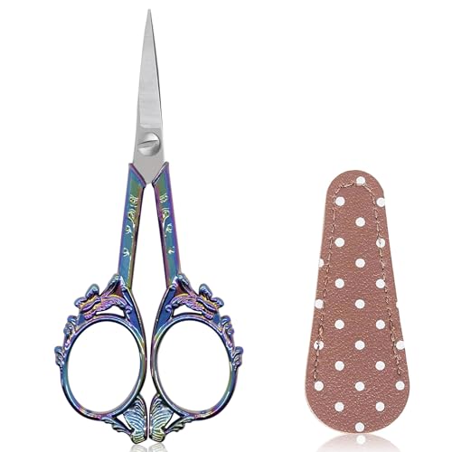 Retro Embroidery Sewing Scissors with Case Small Size Crafting Cross Stitch Accessory - size: 4.5 Inch, style: Style CC1702F