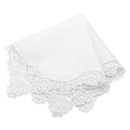 Milesky White Wedding Handkerchief Pure Cotton, Soft Ladies Hanky with Crochet Lace - color: Ch02