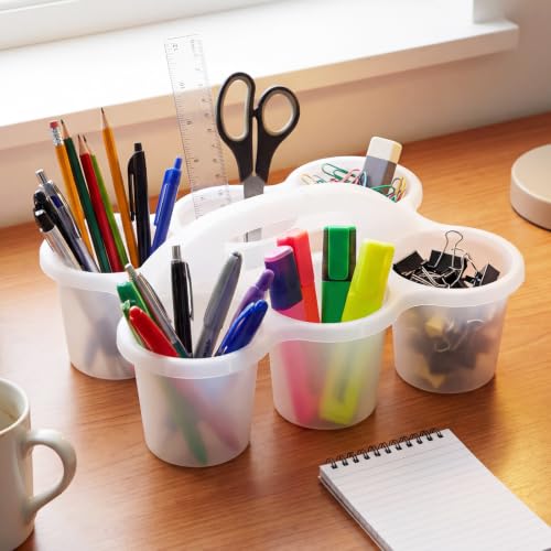 6 Pack 6 Cup Caddy for Classroom Plastic Round Desk Table Caddy, Clear - color: Clear