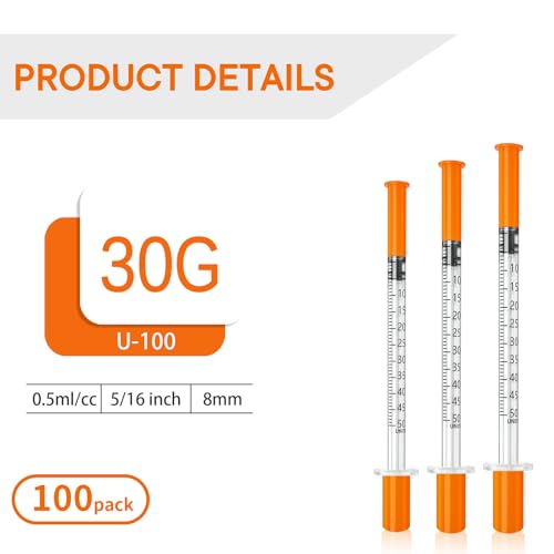 0.5 ml syringe 30G 5/16" with needle, disposable syringes 0.5ml, 100 Pack - size: 0.5ml-30G 5/16", style: 100 Pack