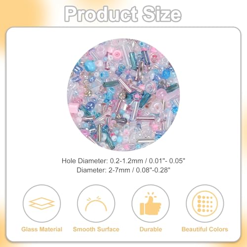 uxcell Mixed Glass Seed Beads 2-7mm Mini Loose Bugle Blue and Pink 2000Pcs - color: Blue and Pink, size: 2-7mm