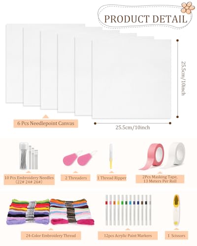Zplontya 58PCS Needlepoint Canvas Starter Kit for Needlepoint&Cross Stitch - color: White