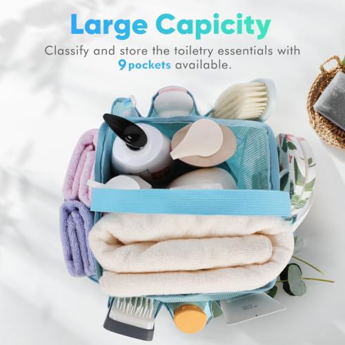 EUDELE 2 Pack Mesh Shower Caddy Portable for College Dorm Room Essentials, Shower Caddy Dorm with 9-Pocket Large Capacity,Shower Bag for Beach,Swimming,Gym All Black+All Ice Blue - color: All Black+All Ice Blue