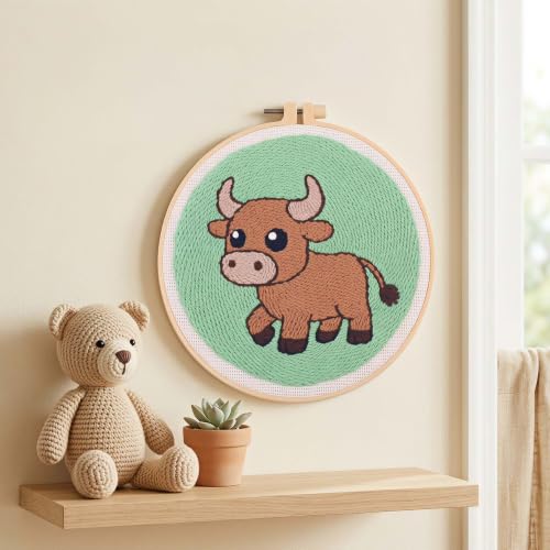 Harimau Punch Needle Kit Twelve Zodiac Signs Pattern,1Pc Embroidery Hoop, Essential Punch Needle Supplies,Ideal Punch Art for Beginners,DIY Adults Embroidery, Video Teaching - color: 65276