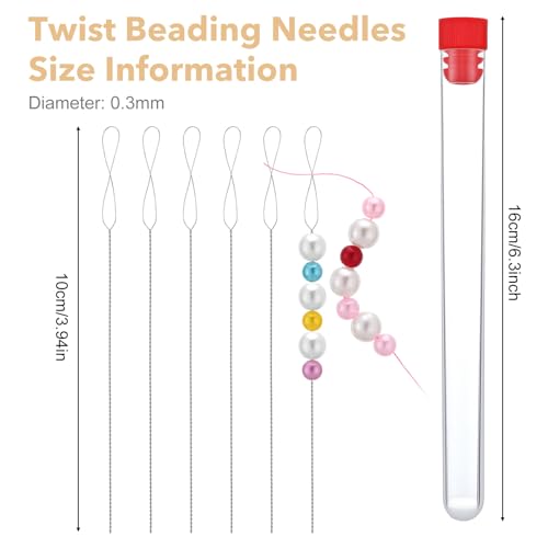 12 PCS Twist Seed Beading Needles, 4 Inch Long Twisted Wire Foldable Eye Silver 0.01Inch Diameter Stainless Steel Beading Needles for Jewelry Making, Seed Beads, Bracelets, Necklaces