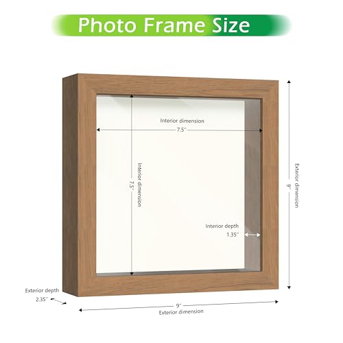 FrameWorks 8” x 8” Golden Oak Wooden Shadow Box Frame – Display Case with Soft Felt Back, Memory Box with Tempered Glass, Display Box with Elegant White Ball Push Pins, Wooden Flower Box - color: Golden Oak, size: 8"x8"