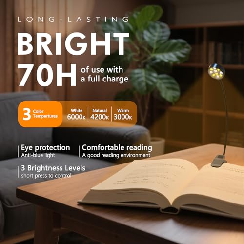 KTEBO 2 Pack Rechargeable Book Light Clip-On Reading Light for Books in Bed - color: Black&Black