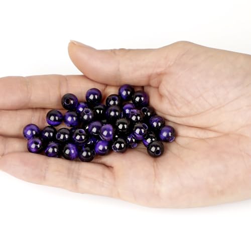 AD Beads Natural Gemstone 8mm Round Loose Beads Big Hole 2.5mm Sized 40pcs (Purple Tiger's Eye) - color: Purple tiger's eye