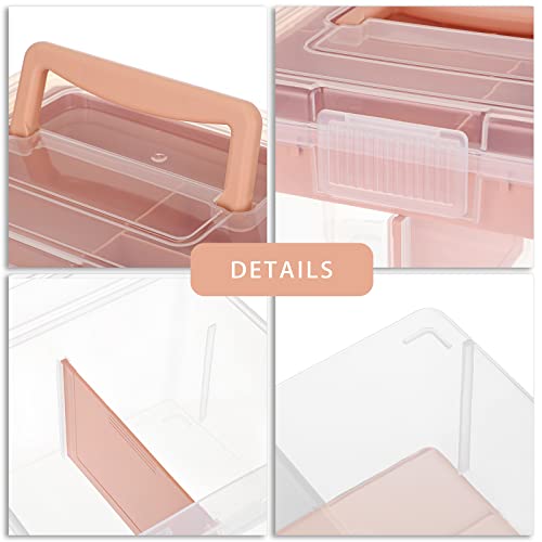 BTSKY 2 Layer Clear Plastic Dividing Storage Box with Removable Tray Multipurpose Stationery Storage Box with Handle Portable Sewing Boxes Art Craft Supply Organizer Home Utility Box(Big Pink) - color: Big Pink