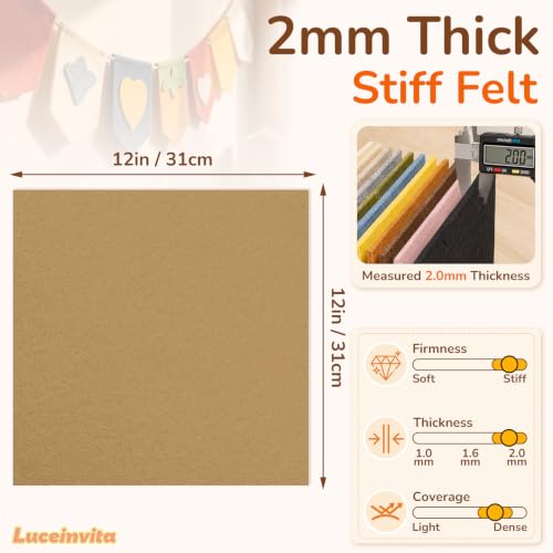 2mm Stiff Felt Sheets 12" X 12" (10 Pack, Camel) - color: Camel