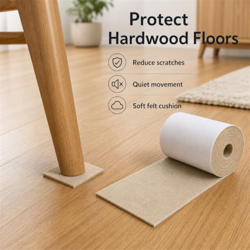 Felt Furniture Pads, Self Adhesive Felt Sheets Roll, Cuttable Felt Pads for Furniture Legs, Heavy Duty Furniture Pads for Hardwood Floors, Chair Wall Protector, Beige, 40 x 5 x 0.12 Inch - color: Beige, size: 5" x 40"