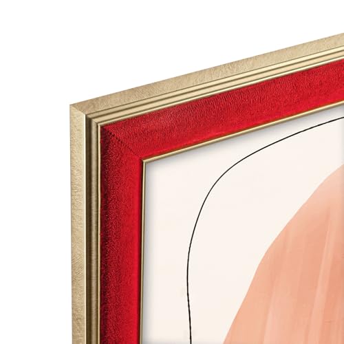 Arc-Shaped Suede 18x24 Frame - Single Frame, Elegant Red 18 x 24 Poster Frame with Matte Gold Double Border for Artwork, Puzzles, Photos, and Movie Posters