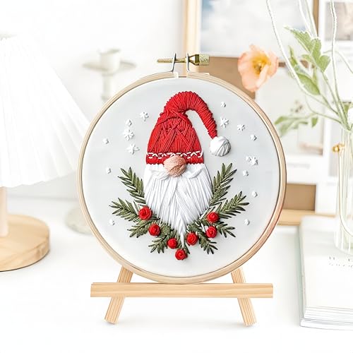 Christmas Embroidery Kit DIY Hand Embroidery Starter Cross Stitch Kits, Christmas Ornaments Embroidery with Stamped Pattern,Cotton,Threads,Needles,Instructions for Adults Beginners (Gnome 1) - color: Gnome 1