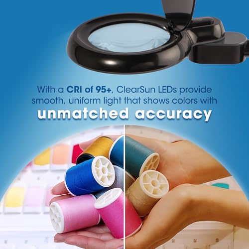 OttLite Space-Saving LED Magnifier Desk Lamp, Optical Grade, Black