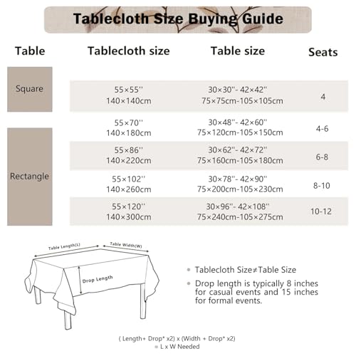 Joyfol Day Rectangle Linen Tablecloth, Heavy Duty Waterproof Tablecloths, Farmhouse Embroidery Leaves Table Cloth with Tassels, Soft Wrinkle Free Table Cover, Coffee Vines, 55''x 102'' - color: Coffee Vines, size: 102" x 55" (Rectangular)