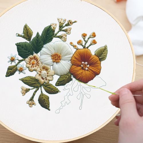 Huacan Embroidery Canvas Bag Kits for Adults Beginner Stamped Flowers Pattern DIY Cross Stitch Printed Flower Stitching Sewing Kit - color: Flower 3
