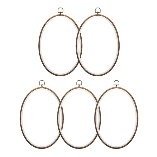 PATIKIL 11x8.7inch Embroidery Hoops, 5Pieces Imitated Wood Oval Frame Cross Stitch Hoop Ring for Embroidery Art Craft Sewing Ornaments Hanging Decoration - size: 11x8.7inch