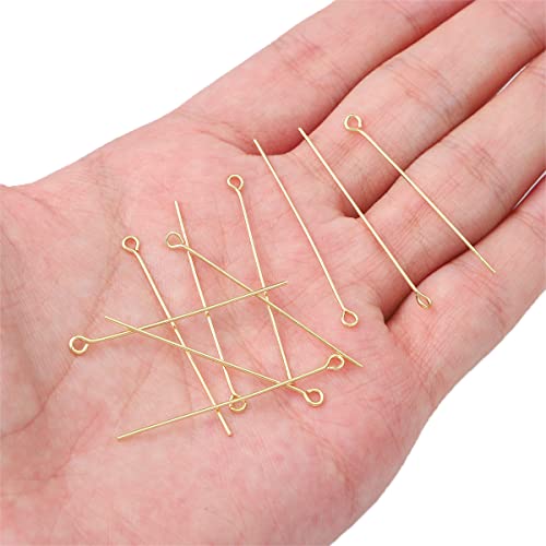 BEADIA 14K Gold Plated Open Eye Pins Non Tarnish 40mm 150pcs for Jewelry Making Findings - color: Open Eye Pins 14k Gold, size: 40x0.7mm