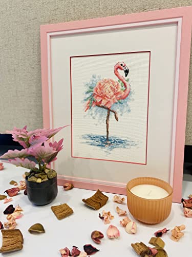 RIOLIS - Blooming Flamingo 2117, Animals Cross Stitch Kits 7" x9½, Cross Stitch Kits for Beginners & Advanced, Crossstitching Kit Adult, Embroidery Counted Stitching Kit - style: Blooming Flamingo 2117