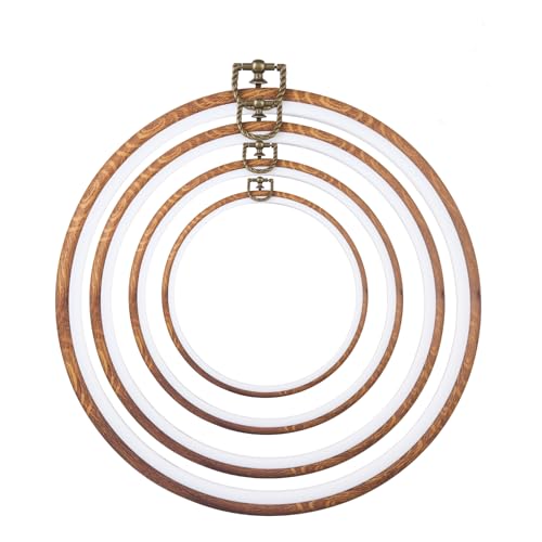 4 Pcs Embroidery Hoop Set, Imitated Wood Round Frames for Crafts