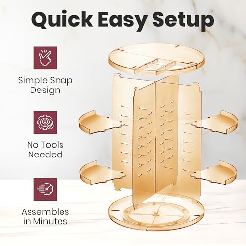 Masirs 360 Rotating Makeup Organizer Countertop, Adjustable Shelf, Brown - color: Brown
