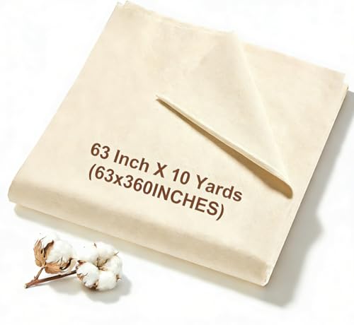 100% Cotton Muslin Fabric, Premium 63 Inch X 10 Yards Unbleached Natural Muslin Fabric by The Yard | Medium Weight Draping Fabric for Sewing, Embroidery, Quilting, Dyeing, Garments & DIY Crafts - size: 10 Yards