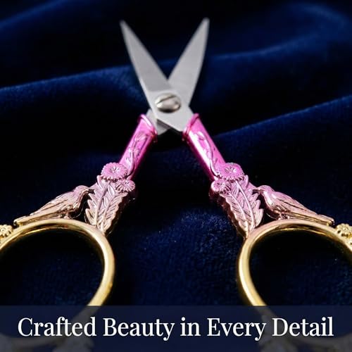 Crochet Scissors with Cover – Pink Gold Vintage Small Embroidery Scissors, Sharp Craft Scissors for Yarn Thread Sewing Needlework, Cute Bird Design Gift for Crocheter Quilter, 4.6 Inch - color: Pink Gold