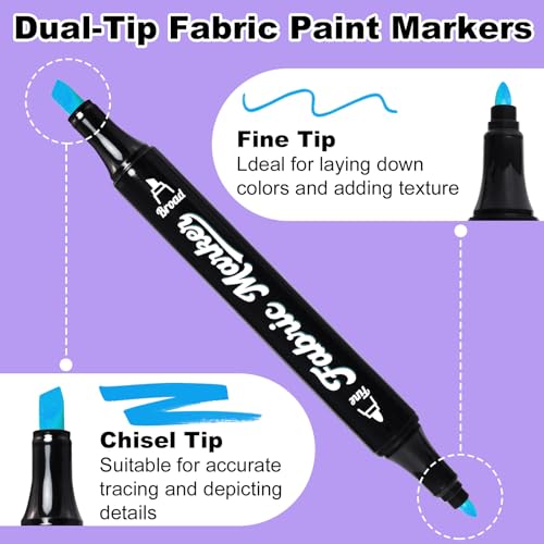 Reaeon Fabric Markers Pen, 24 Colors Dual Tip Fabric & T-Shirt Marker Set, Permanent Fabric Paint Pens for Clothing Canvas Tote Bags and Shoes (Chisel & Fine Tip) - color: 24-Colors