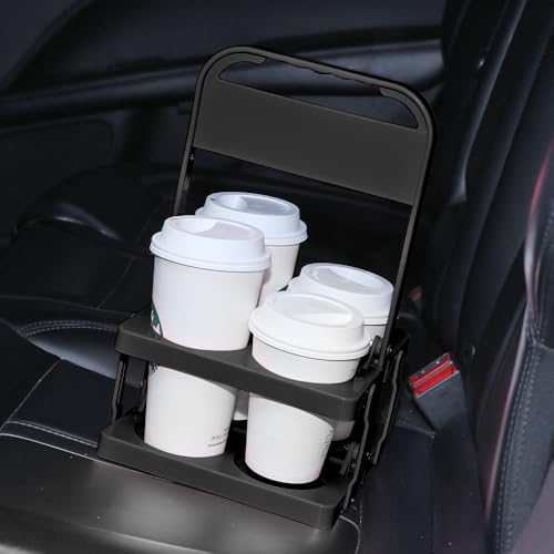 Bodaon 4 Cup Drink Carrier with Handle, Drink Cup Holder for Food Delivery - color: Black, size: 4-Cup