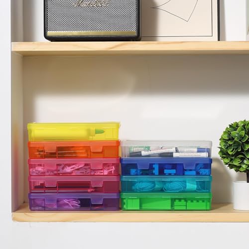 novelinks Clear Pencil Box and Small Plastic Storage Containers with Lids - color: 9 Pack Medium -Color