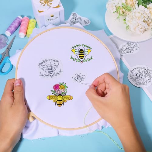GLOBLELAND 4 Sheets Bee Water Soluble Embroidery Pattern 8.3×11.7 inch - color: Bee
