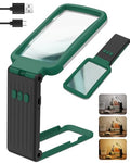 15X Magnifying Glass with Light and Stand, Rechargeable Folding Handheld Real Glass Magnifier, 3 Color Modes Dimmable Lighted Page Magnifying Sheet for Seniors Low Vision Small Prints - Green Black - color: Green-black